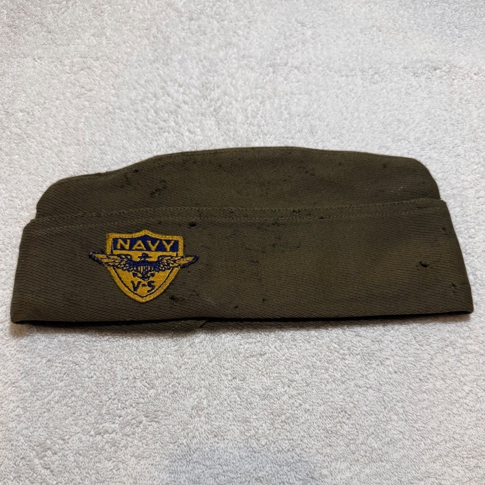 VTG US Navy V-5 Pilot Training Garrison Cap Olive Drab Wool Military Hat WWII
